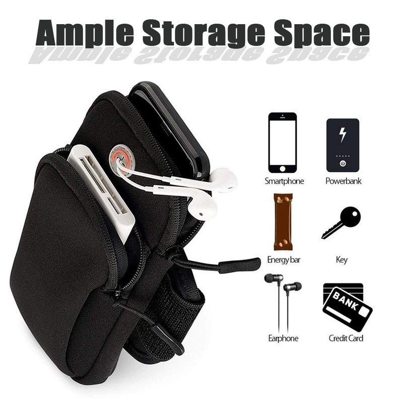 MOVOYEE حزام ذراع MOVOYEE 2Pack للهاتف للجري، حامل هاتف ذكي لحزام الذراع لـ iPhone 16 16e 15 14 13 12 11 Pro Max Xs Max Xr X 8 Plus SE/Galaxy S25 S24 S23 S21 Note 10، حزام ذراع مقاوم للماء، كم أسود - Image 3